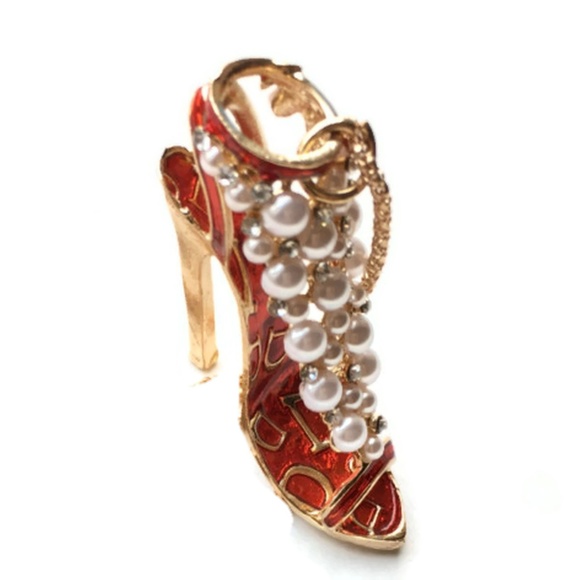 Pearl, Rhinestone, Enamel Stiletto Shoe NWT- - Picture 2 of 2